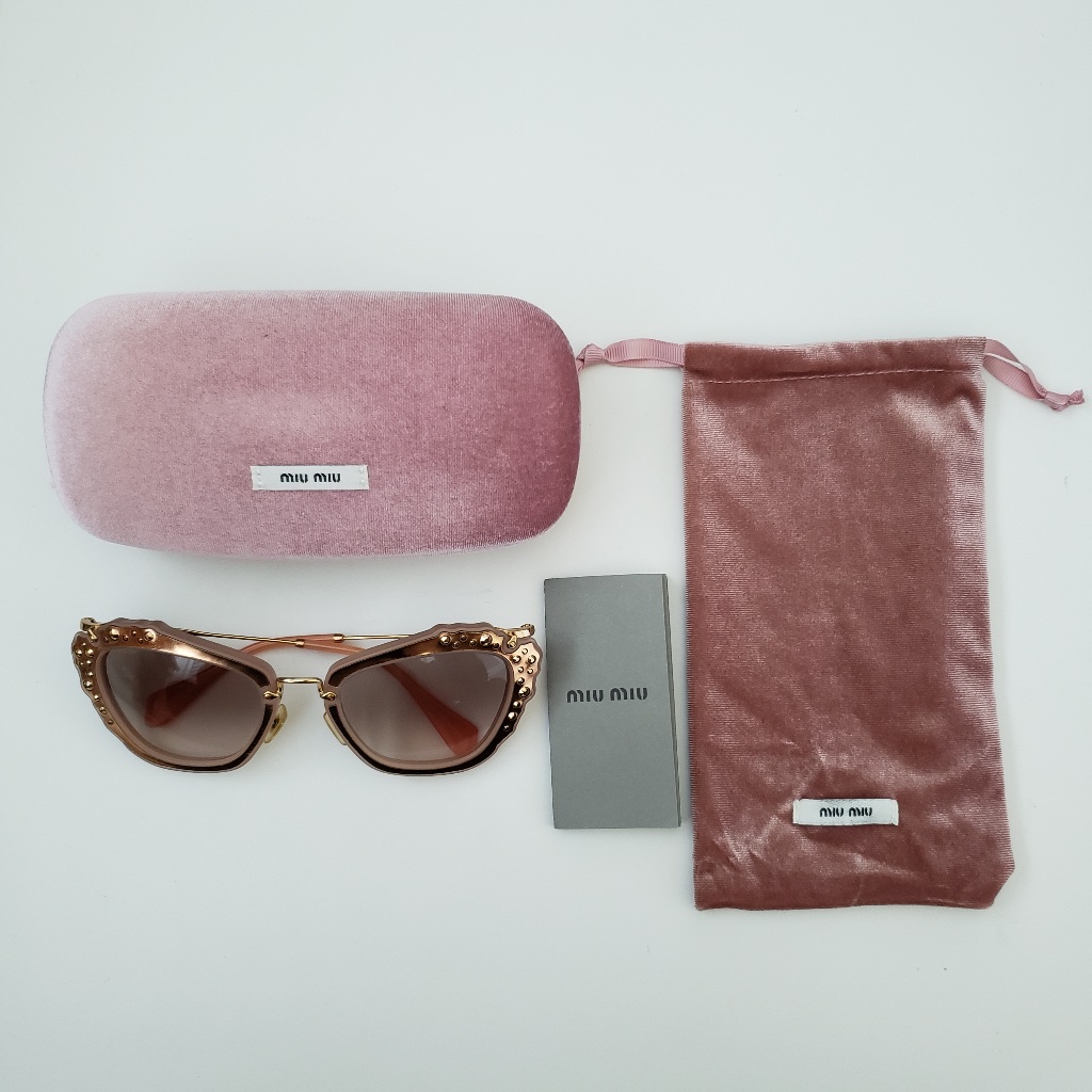 Miu Miu Sunglasses Smu04q Cat Eye Rose Gold & Rhinestone